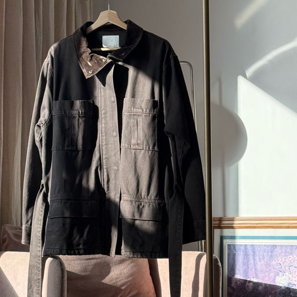 ZARA Corduroy Collar Denim Barn Jacket Brown Size L NWT - Picture 7 of 14